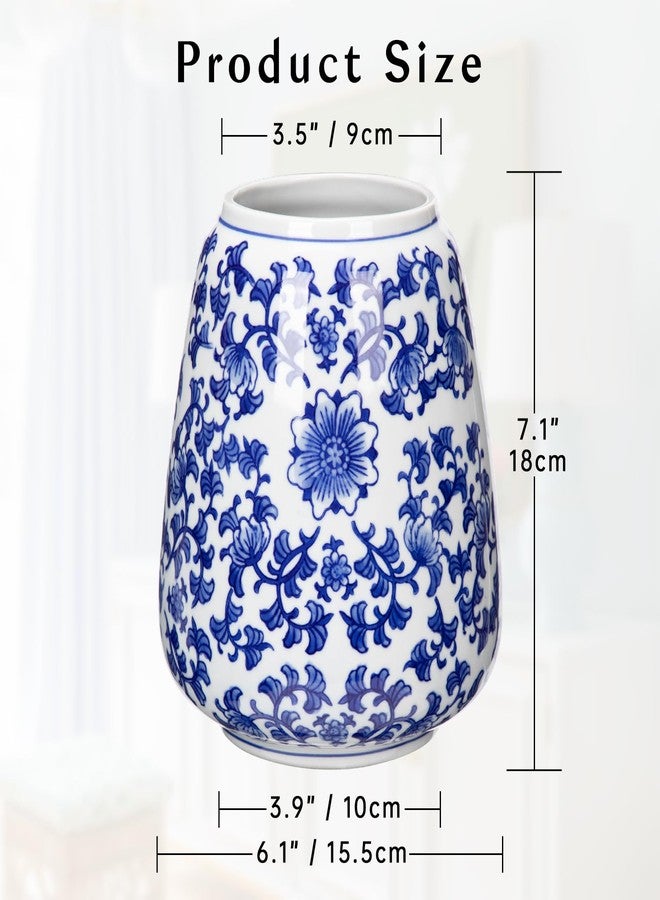 Hollyone Blue and White Porcelain Vase Chinoiserie Floral Vase Large Vintage Tall Blue Ceramic Vase for Home Mantle Shelf Living Room Table Centerpieces Decor, 7 Inch - Image 2